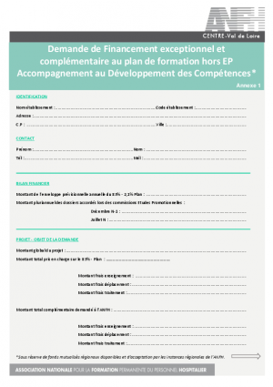 Demande de financement exceptionnelle complémentaire PLAN HORS EP