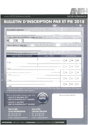 Bulletin d'inscription 2018