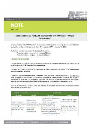 Note Forfaits de prise en charge des frais de traitement