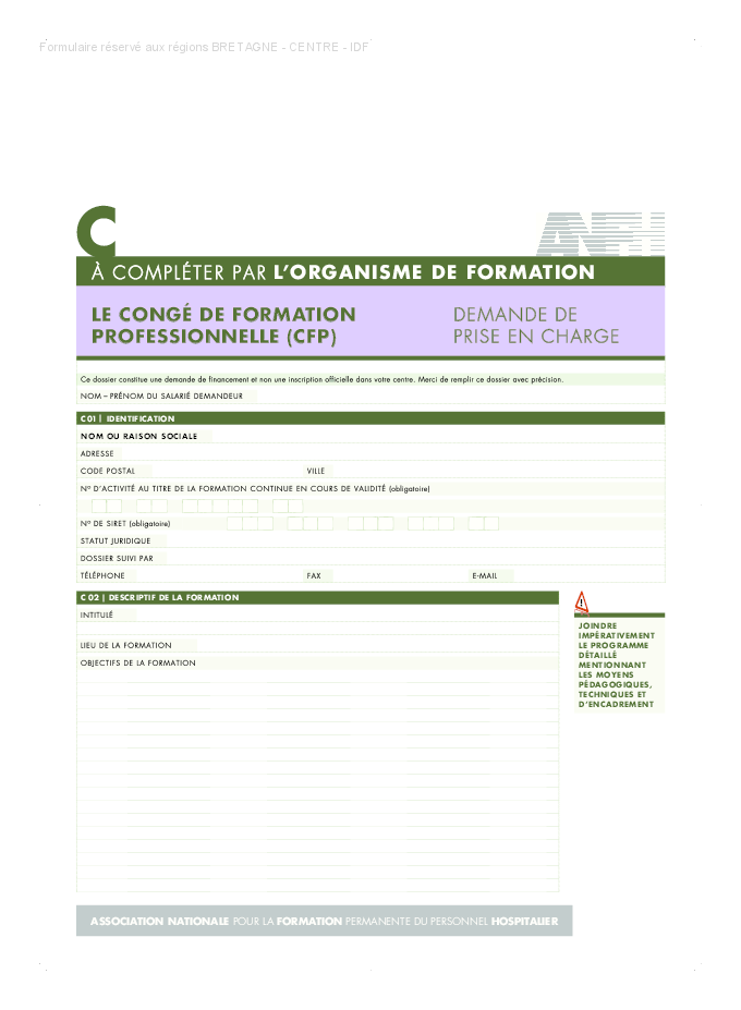 CFP - VOLET C - A COMPLETER PAR L'ORGANISME DE FORMATION | ANFH