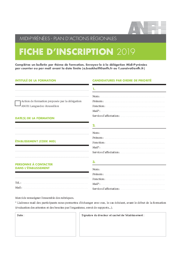 Fiche D'inscription ANFH MIDI-PY | ANFH