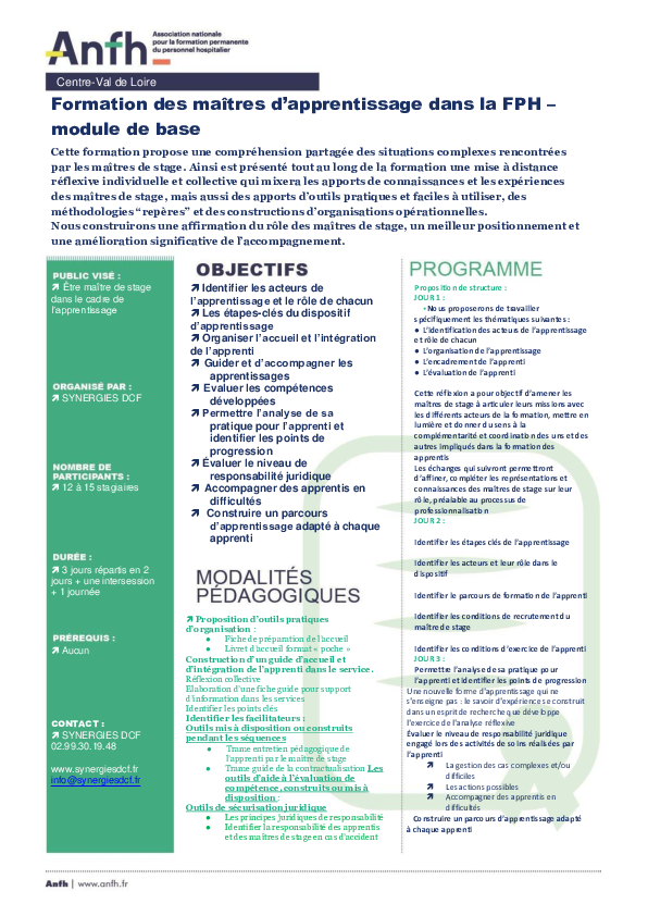 Programme module de base SYNERGIE DCF ANFH