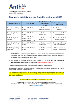 Calendrier des Comités Territoriaux 2025