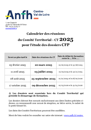 Calendrier des Comités Territoriaux CFP 2025