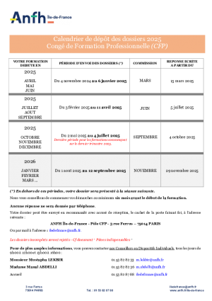 CALENDRIER DE DÉPÔT DES DOSSIERS 2025